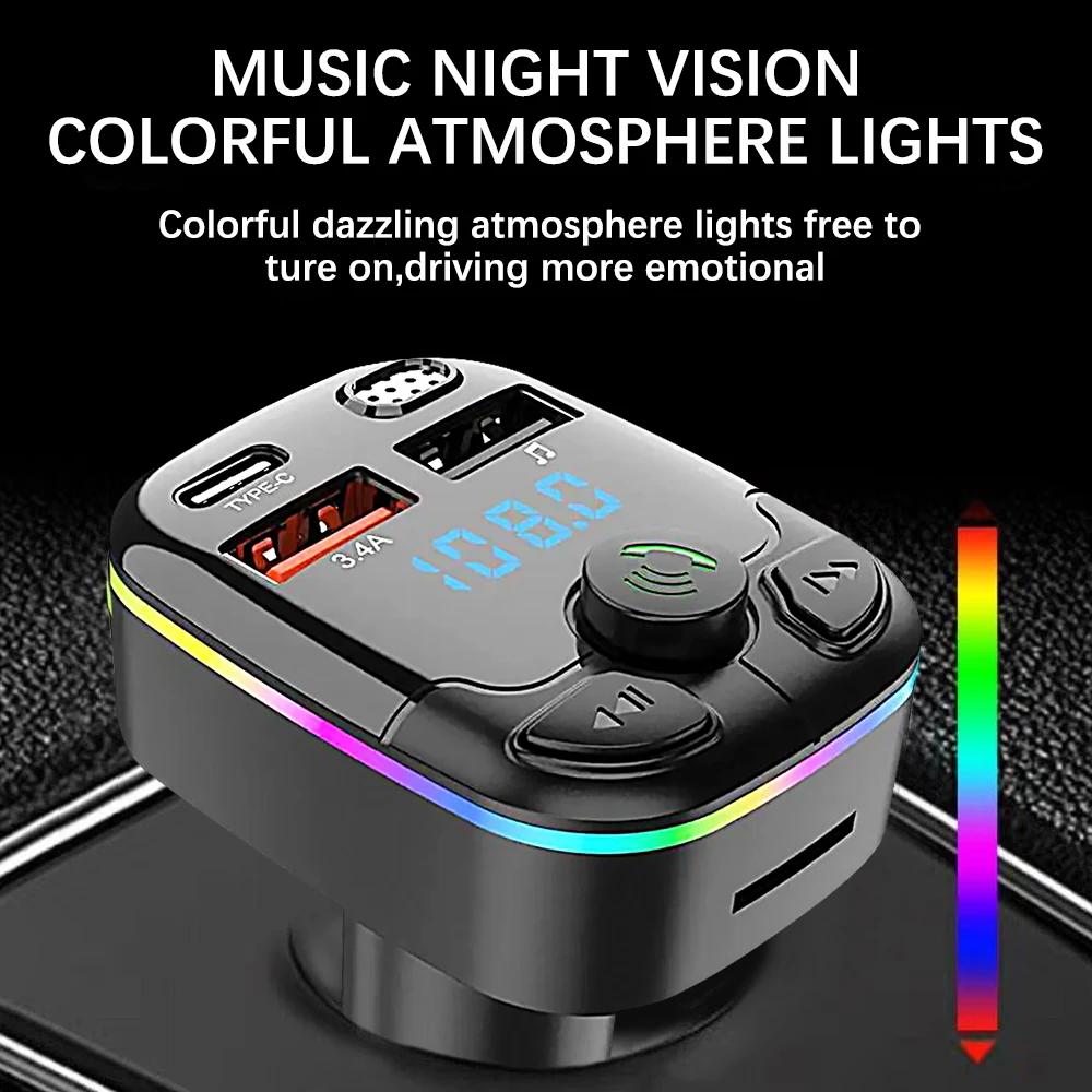 Car MP3 Player Wireless Bluetooth Noise Reduction Audio Receiver Fm Transmitter Handfree Dual Usb Car Kit Car Fast Charger 5.0