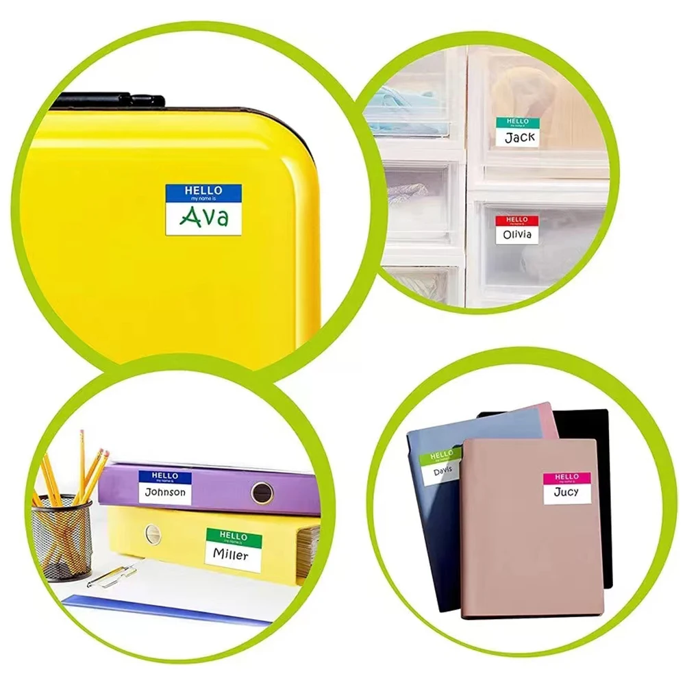 200 Uds. Pegatinas de nombre en blanco de Color "Hola mi nombre es", etiqueta de nombre, diseño de firma personalizado, etiqueta de nombre para bebé recién nacido, escuela, oficina