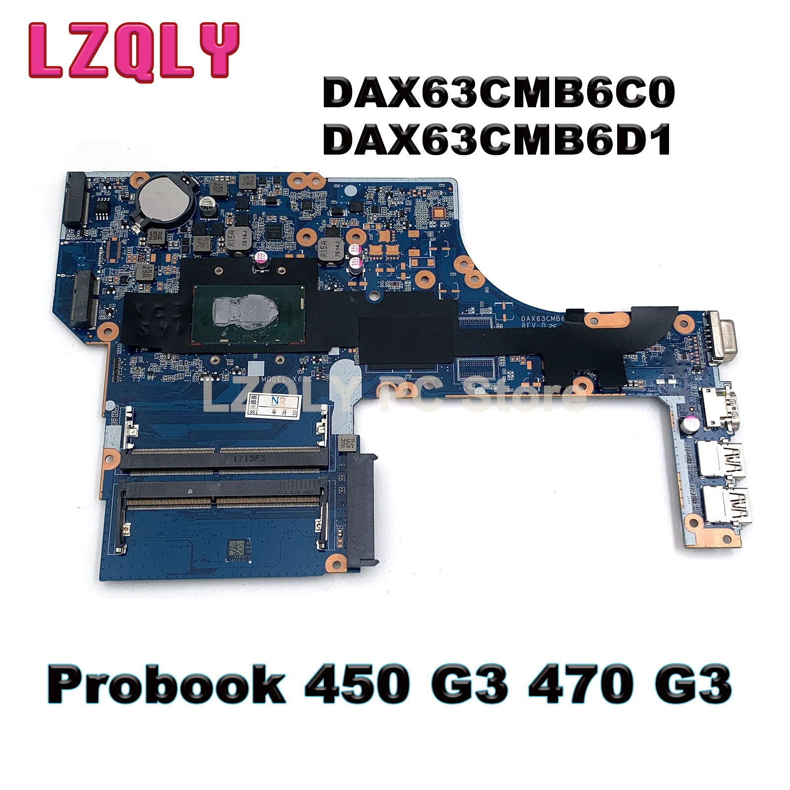 

For HP Probook 450 G3 470 G3 Laptop Motherboard With 3855U I3-6100U I5-6200U I7-6500U DAX63CMB6C0 DAX63CMB6D1 DDR4 Fully Tested