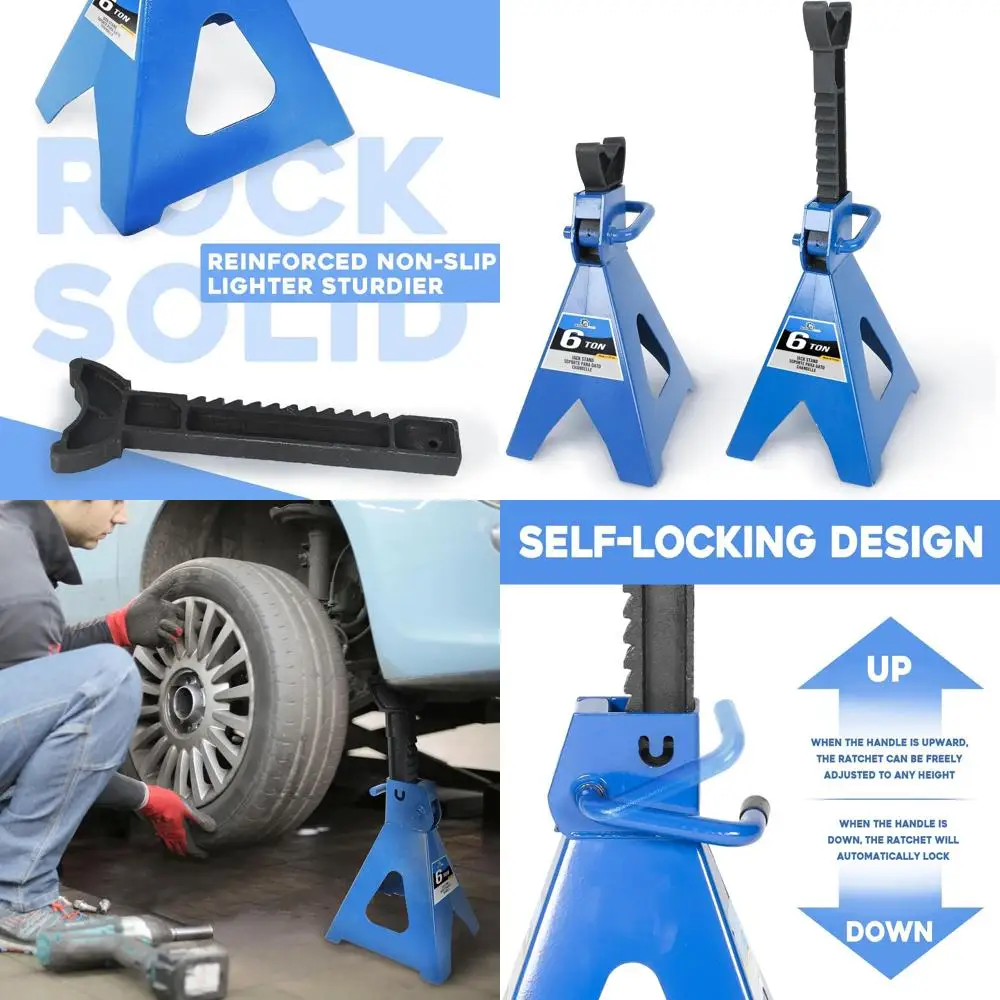 

Pair of 6 Ton Capacity Steel Automotive Jack Stands, Adjustable 14.6-24 for Garages and Repair Shops