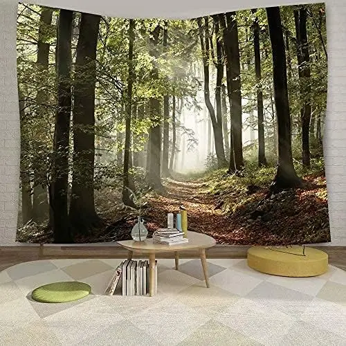 Forest Pathway in the Misty Mountain Tapestry Wall Hanging Art Nature Landscape Tapestries Home Decor for Living Room Bedroom