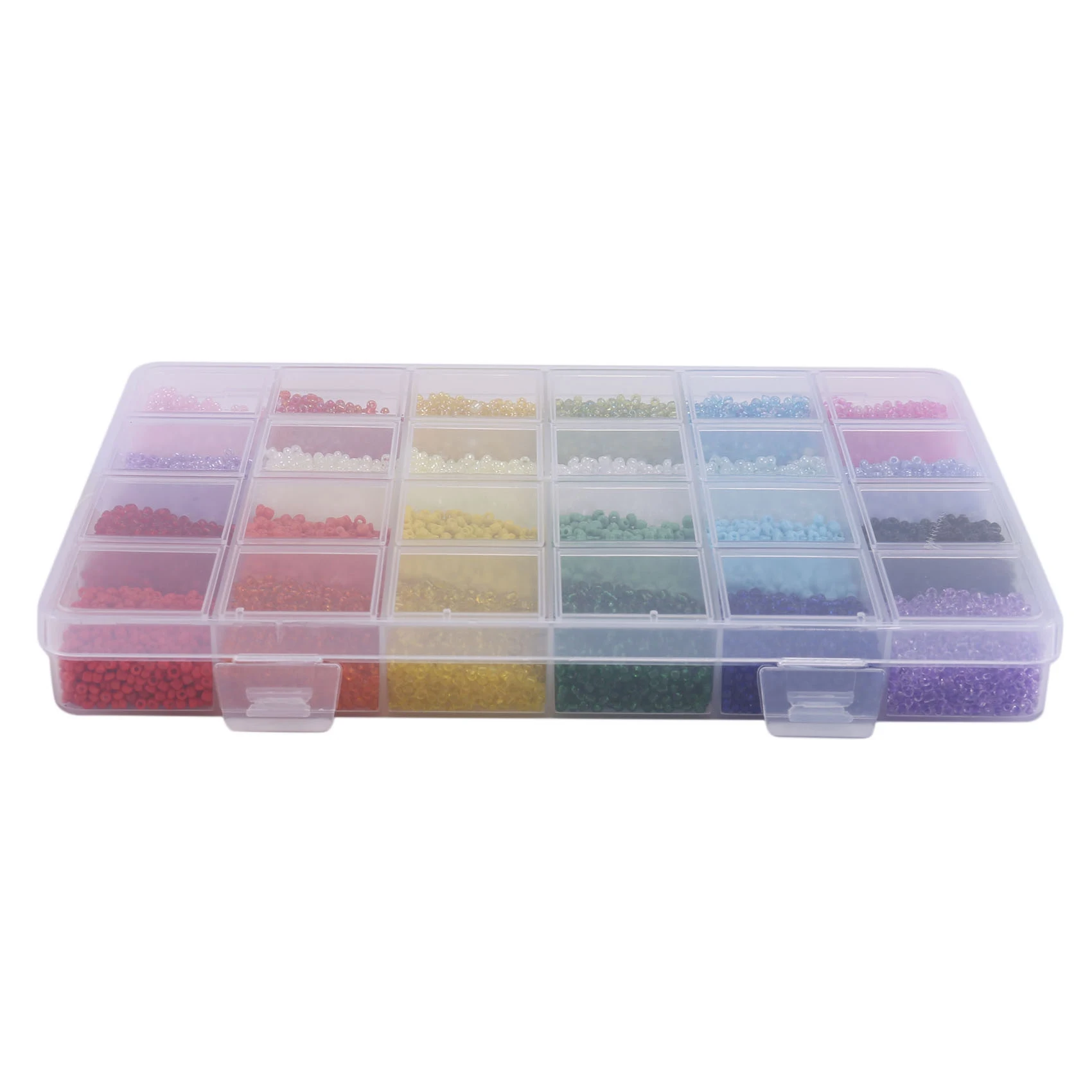 26400Pcs 2mm Glass Seed Beads 24 Colors Loose Beads Kit Bracelet Beads with 24-Grid Storage Box for Jewelry Making