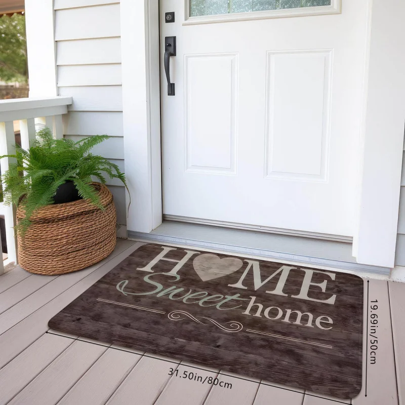 VIKAMA American Style Welcome Door Mat Retro Wood Grain Non-Slip Washable Floor Mat Indoor Outdoor Entrance Rug Home Decoration