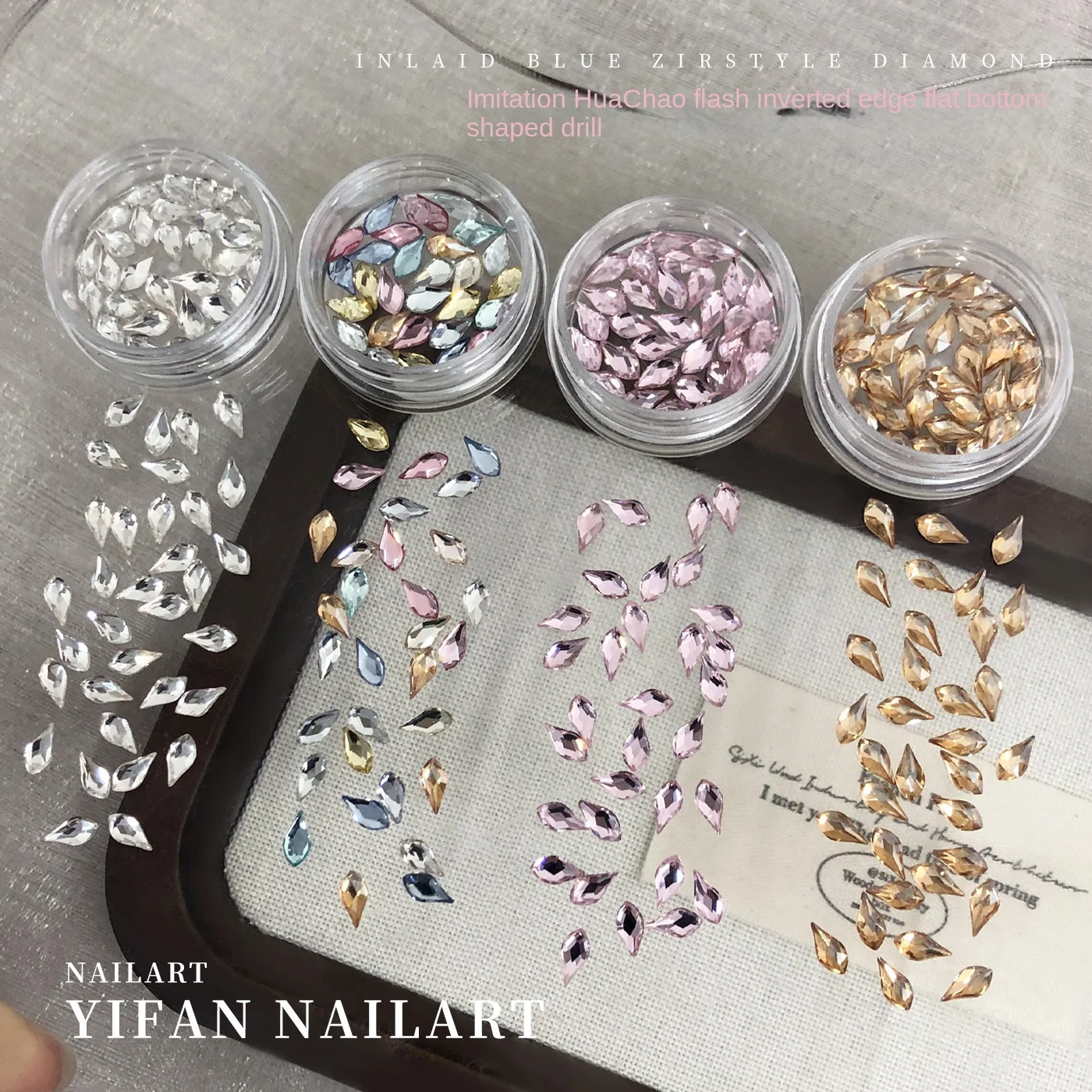 1 Box Unregelmäßige K9 Kristall Abgeschrägte Flache Basis Rosa Blau Champagner Nail art Dekorationen Beliebte Nagel Bohrer Zubehör