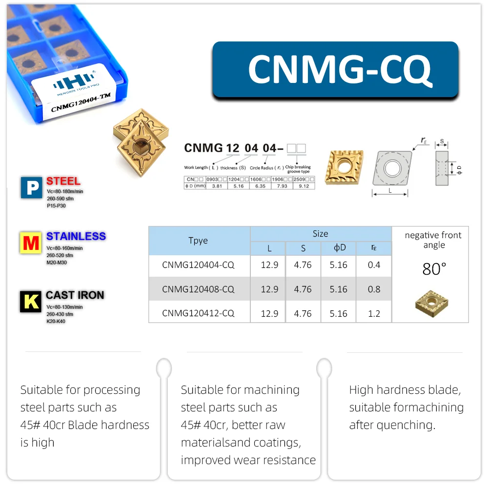 HENGXIN CNMG120404 CNMG120408 CNMG120412 CQ External Turning Tools Tungsten Carbide Inserts CNMG S231G CNC Lathe Cutter Tool