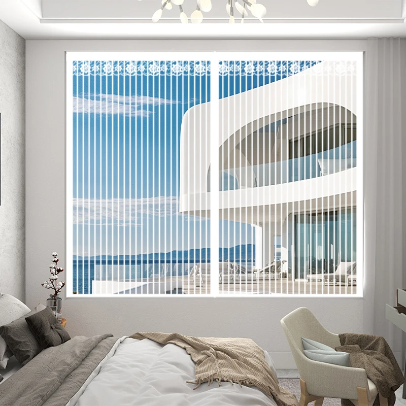Summer Household White Striped Breathable Automatic Closing Magnetic Suction Type Thickened Sealed Mosquito-Proof Screen Window