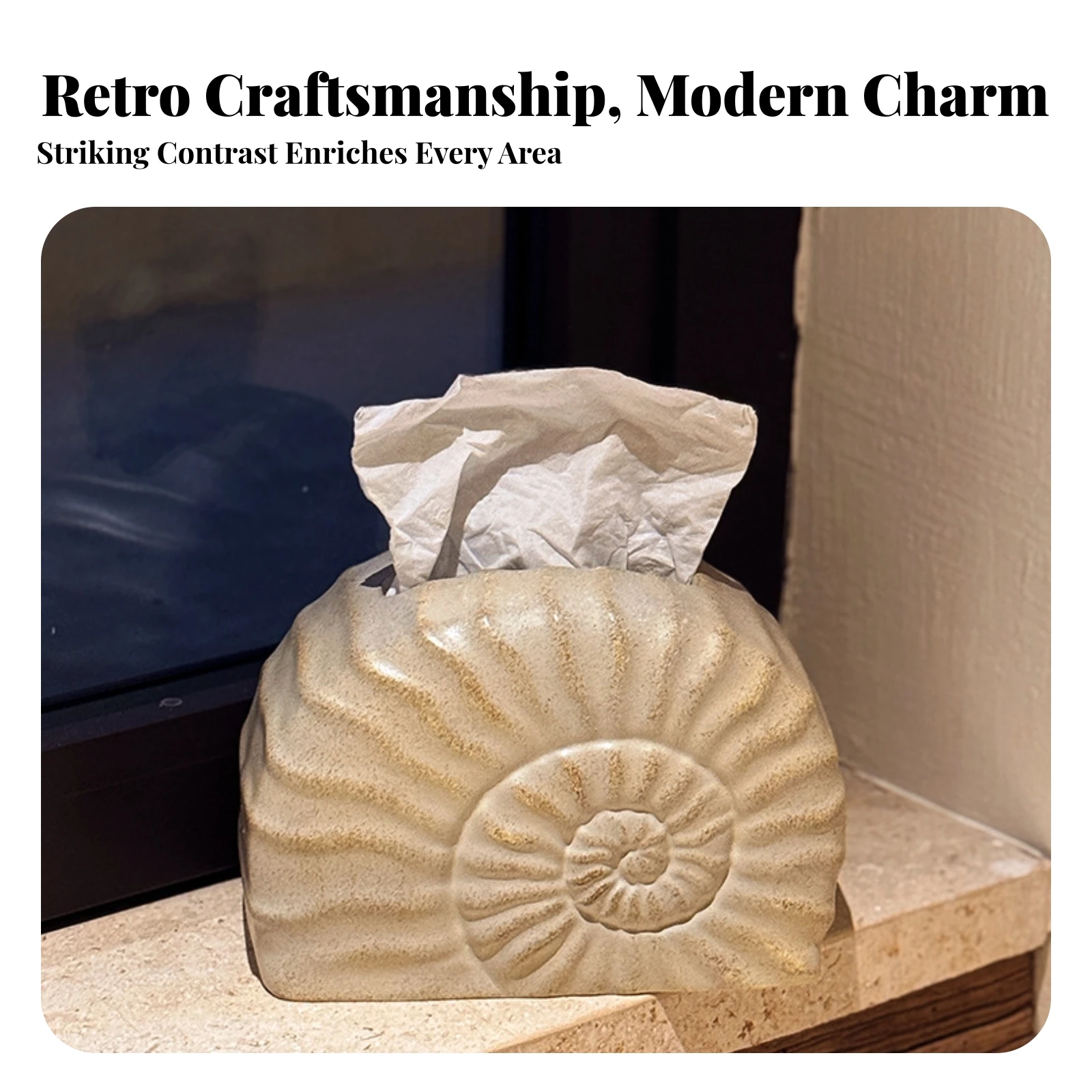 Spiral Shell Tissue Holder Sculptural Shell Tissue Box Cover Home Decor Accessory Textured Light Beige for Tabletop