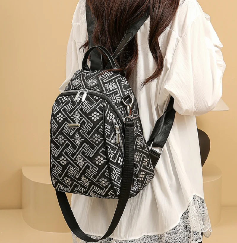 

New Korean Fashion Printing Soft Leather Double Zipper Backpacks Women's Luxury Large Capacity Shoulder Bags Totes School Bag