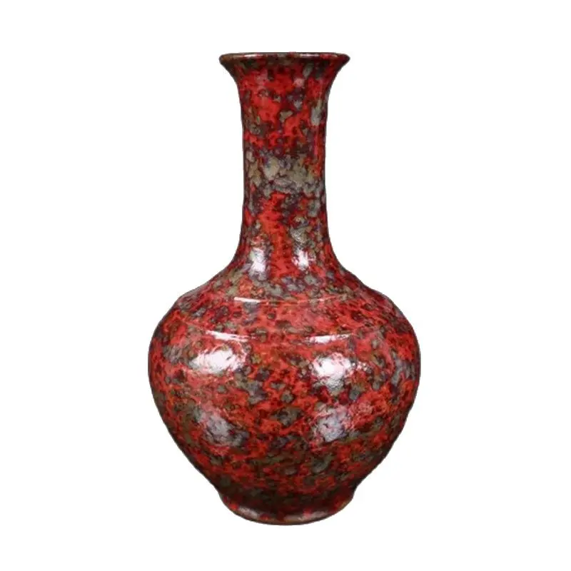 

China Old Porcelain Kiln Color Changing Red Glazed Long Necke Vase