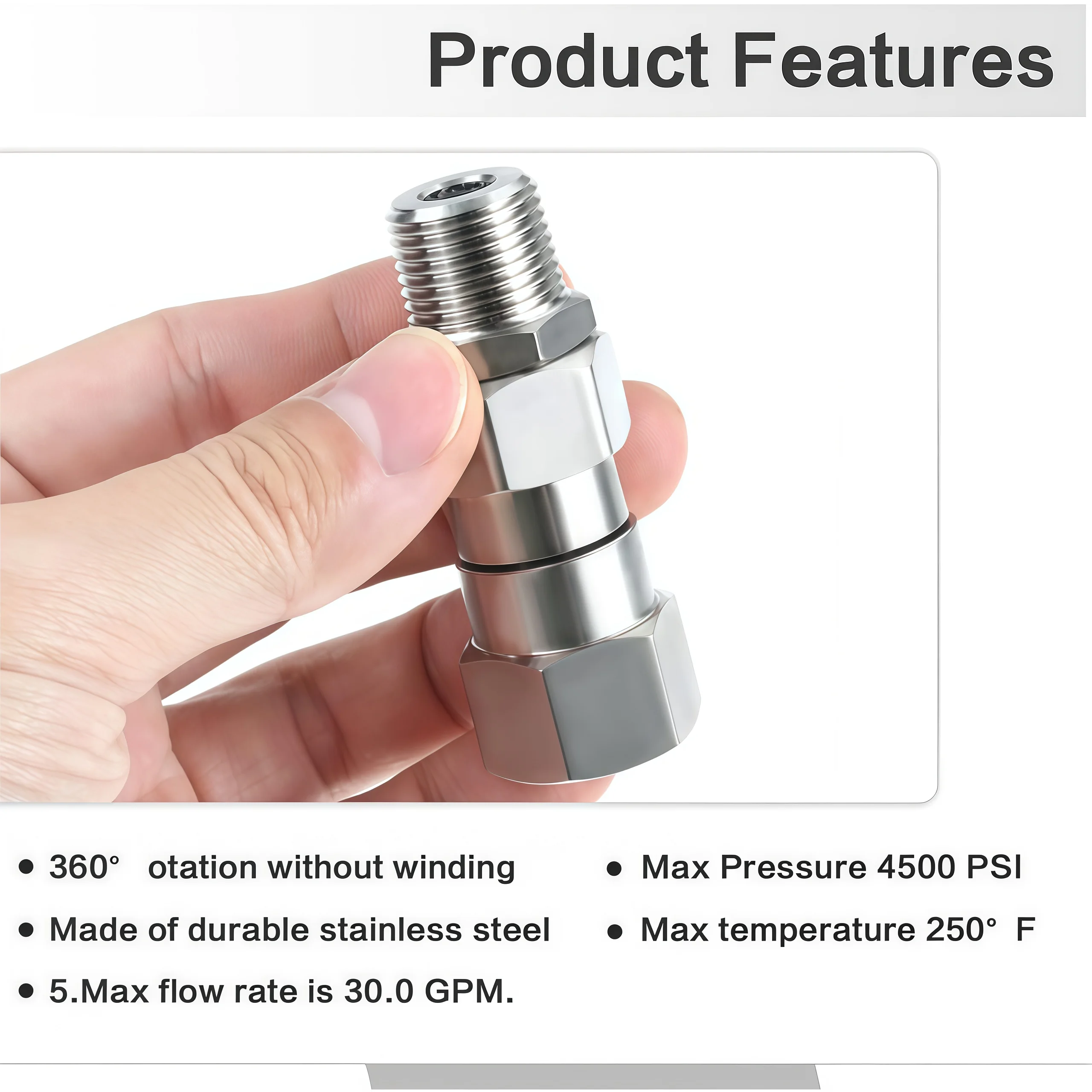3/8′′&1/4′′ NPT High Pressure Washer Swivel Joint 4500 PSI 360 Degree Rotation Connector Anti-Tangle Hose Fittings for Car Wash image 4