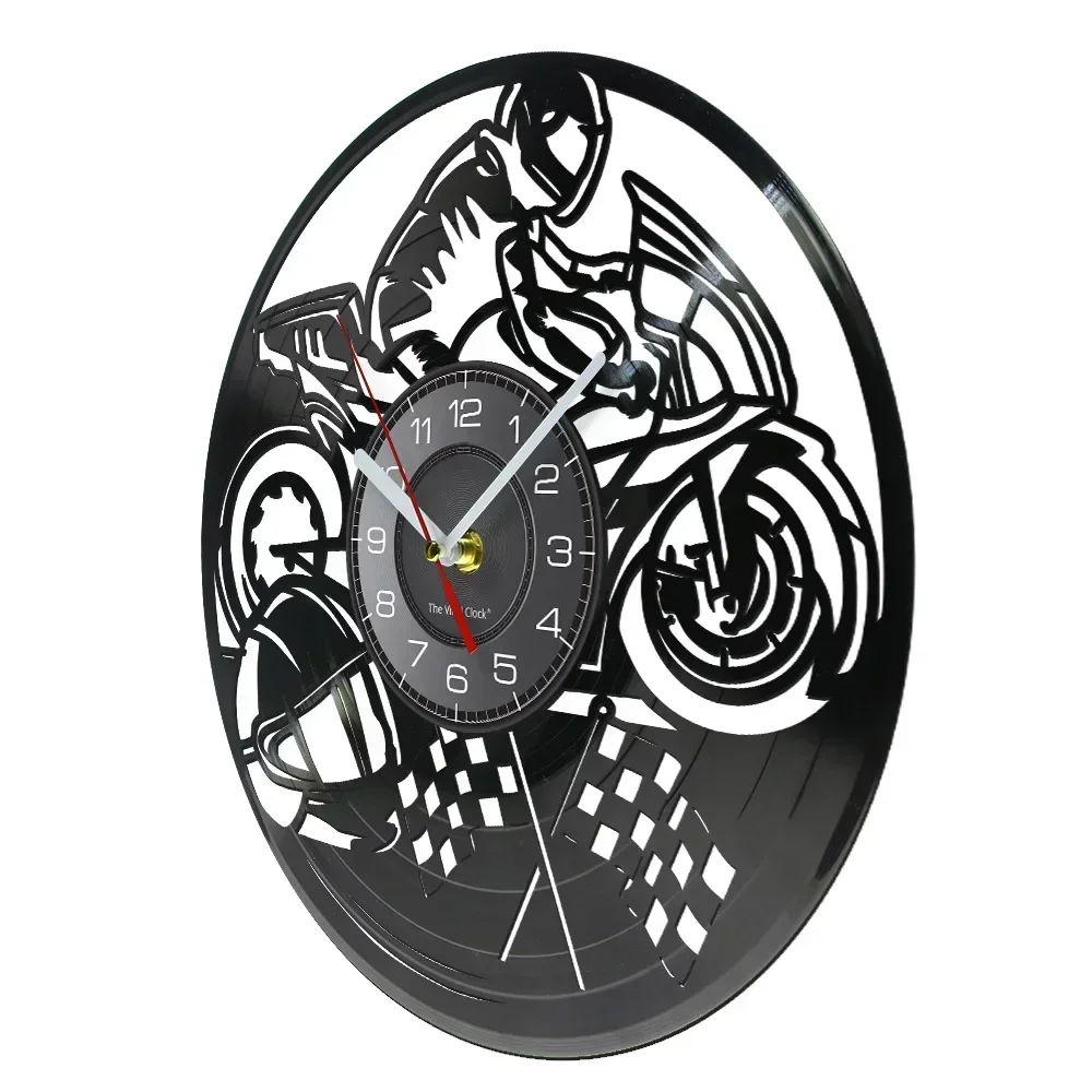 Motorcycle Racing Vinyl Record Wall Clock Motorcycle Racing Driver Retro Home Decoration Art Silent Wall Watch Knight Gift