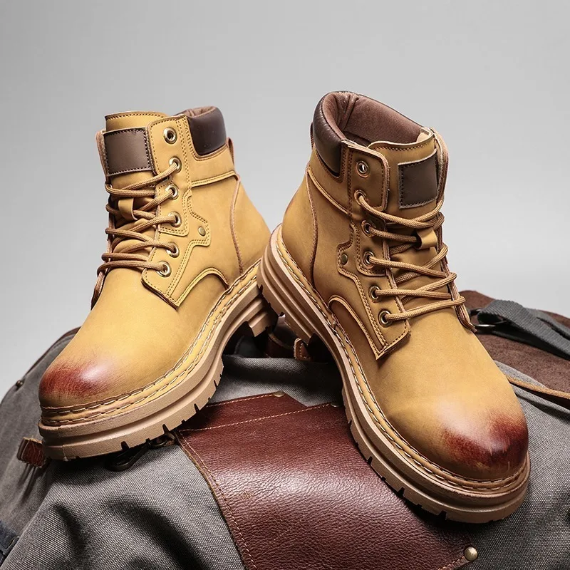 

2025 Новые высокие ботинки, мужская кожаная обувь, модные мотоциклетные ботильоны для мужчин, зимние ботинки, мужская обувь на шнуровке, Botas Hombre