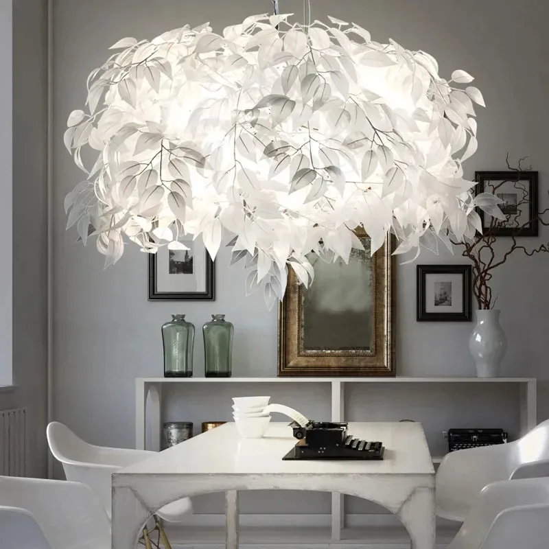 

White Leaf Warm LED Light Nordic Bedroom Star Leaf Light Artistic Atmosphere Chandelier Personality Simple Creativity