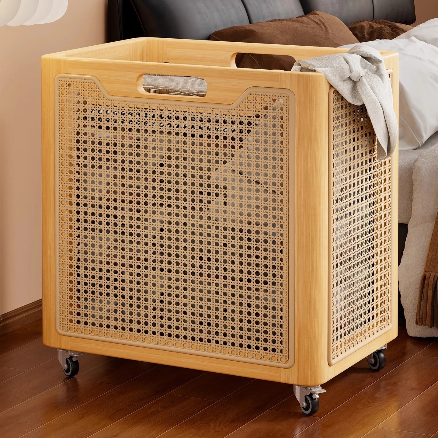 Massief houten wasmand Huishoudelijke herfst- en winterwasmand met grote capaciteit Toiletkledingopslag Rotan