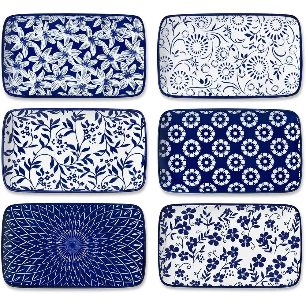 

Selene 8.5 Inch Rectangular Salad Plates Set of 6, Ceramic Salad Plates for Sushi, Dessert, Appetizer, Porcelain Platters for Ki