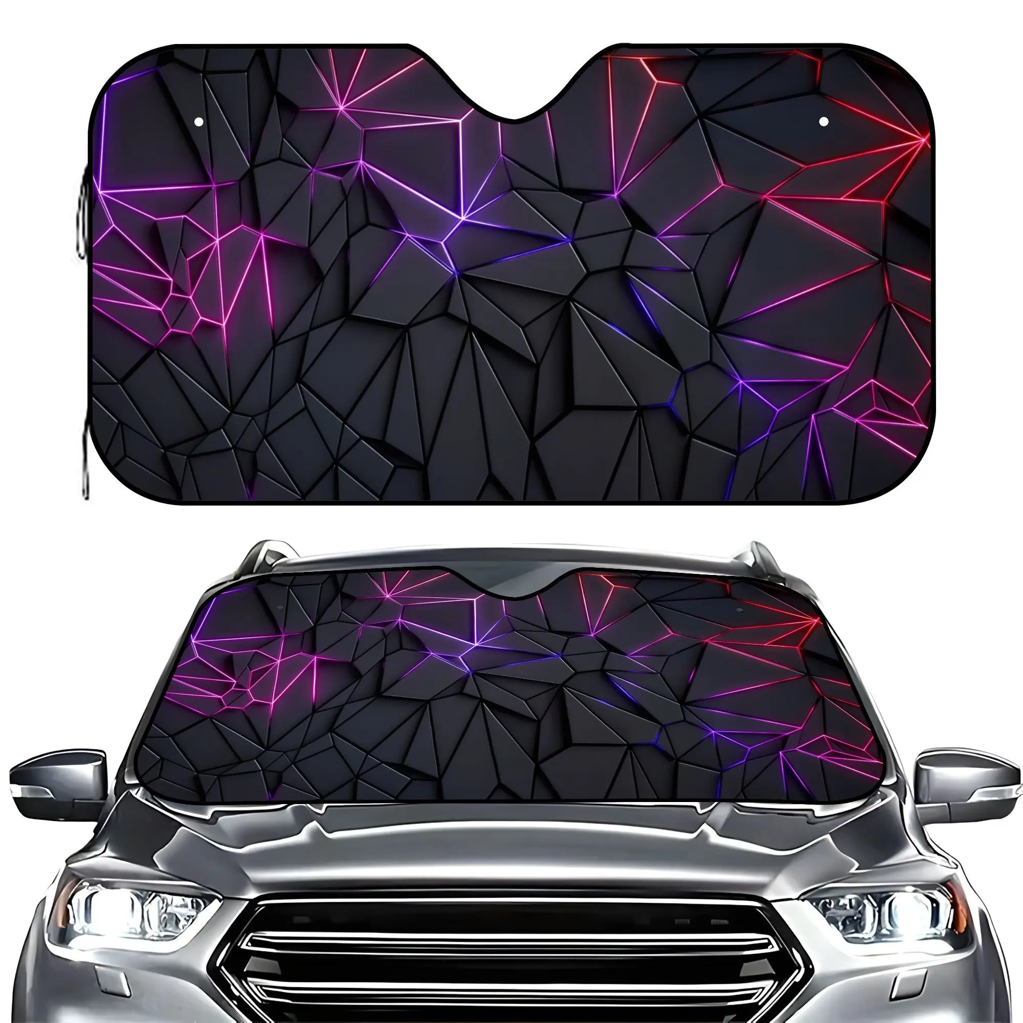 

Cartoon-Style Sunshade for Featuring A Punk Geometric Light Effect, Designed Against UV Glare. It Fits Most Windshield
