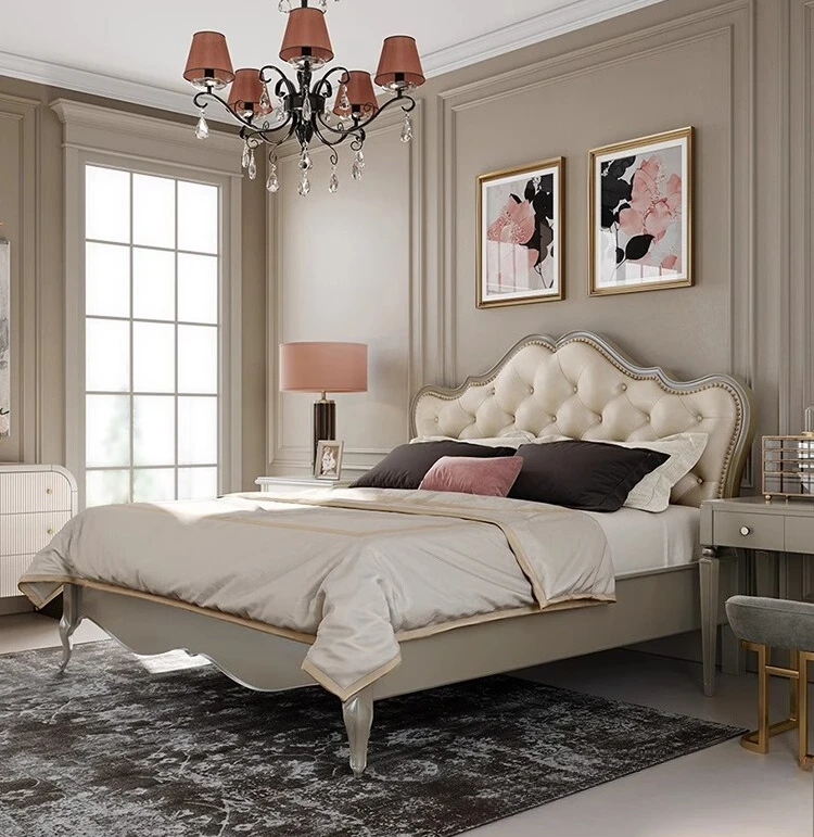 

French light luxury princess bed leather soft bag European 1.8 high-end solid wood double