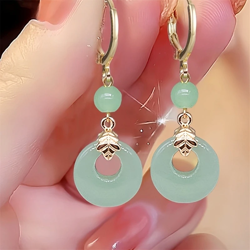 2Pcs/Pair Chinese-Style Earrings - Vintage Elegant Imitation Jade Long Pendant Earrings, Suitable for Daily Wear and Parties, Versatile Birthday Gift, Lightweight Clasp Design, Suitable for All Seasons