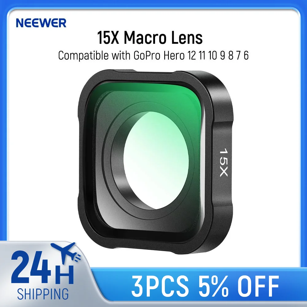 NEEWER 15X Obiektyw Makro do GoPro Hero 13 12 11 10 9 Kamera Sportowa Filtr Bliskozasięgowy Antyrefleksyjny Wielowarstwowy Szkło Optyczne HD