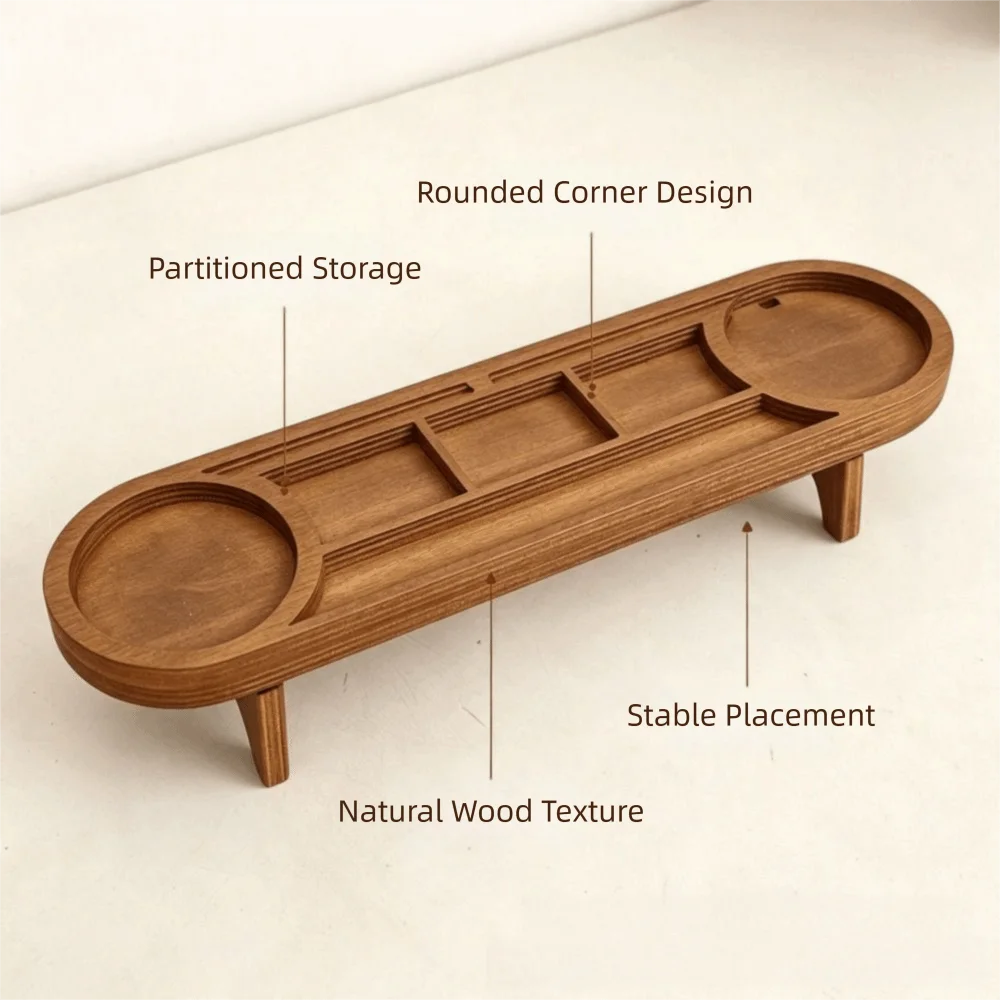 Brown Wooden Desk Organizer Multi-Compartment Phone Stand Desktop Sundries Organizer Wood Cup Holder Desk Storage Rack