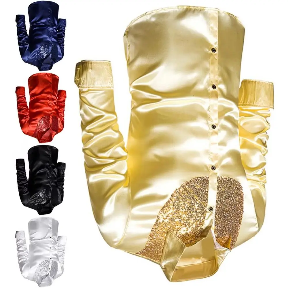 

2025 Men Shirts Long Sleeve Shiny Sequins Buttons Stage Business Nightchlub Shirt Sequined Performance Nightclub Shirt