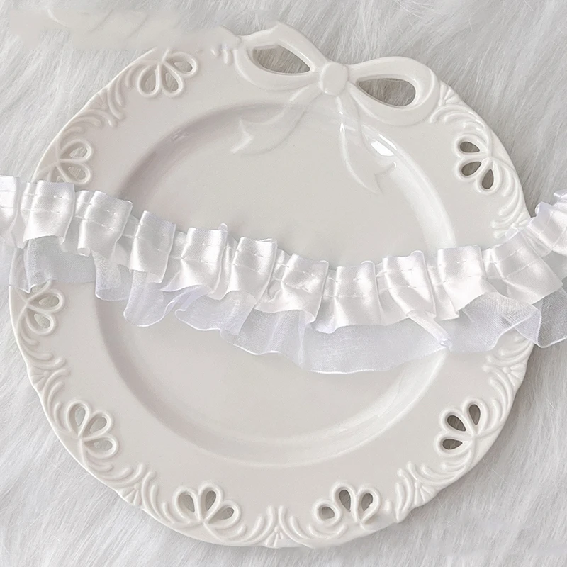 1m Double Layers Pleated Lace Fabirc Ribbon Decorative Trimming Ruffle Trim For DIY Lolita Dress Apparel Sewing Supplies