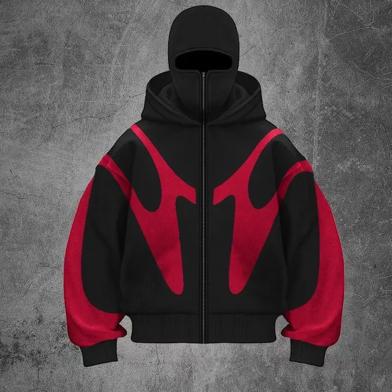 Trendy Double-Layer Hooded Coats for Men Women Ins Zip Up Hooded Sweatshirt Fleece Unisex Black Loose Print Hoodie 2025 Autumn
