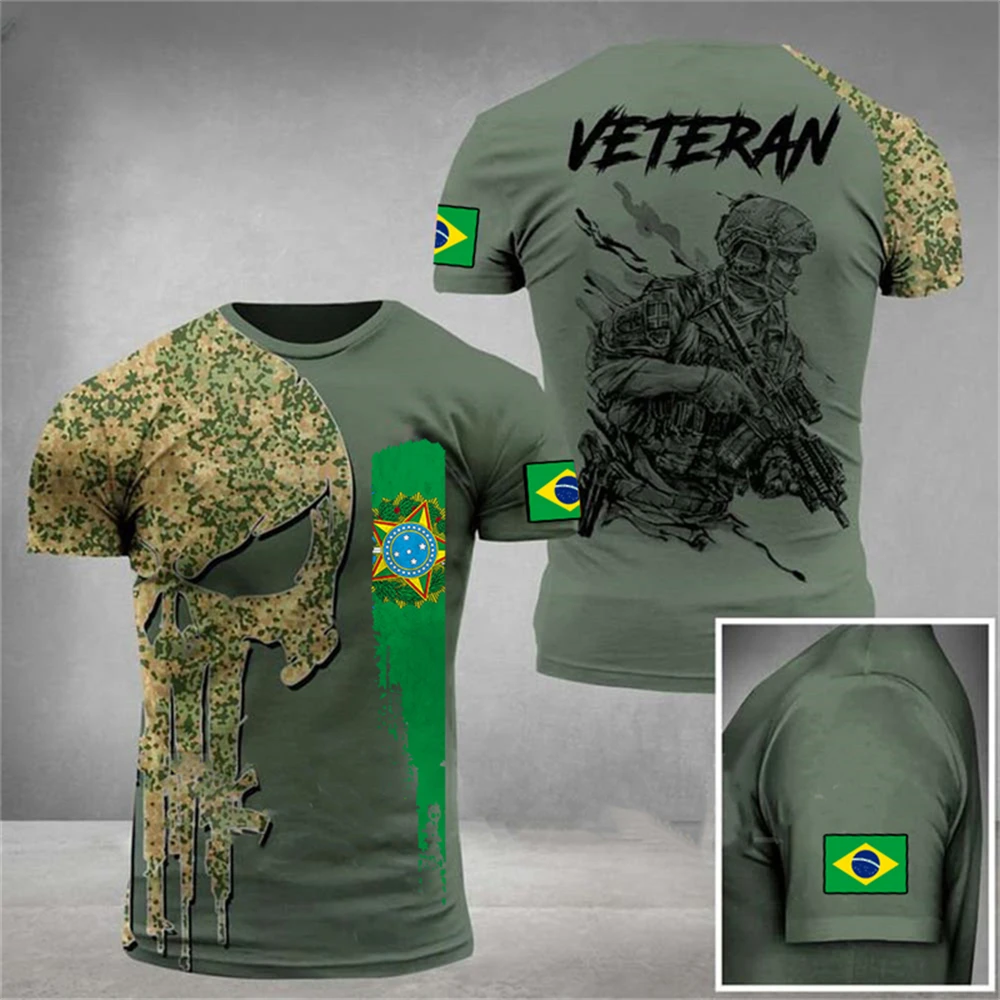 2022 Brazil Men\'s T Shirt Brazilian Soldier-army-veteran Country Flag Printed T-shirt Summer Short Tee Top Oversized Clothing