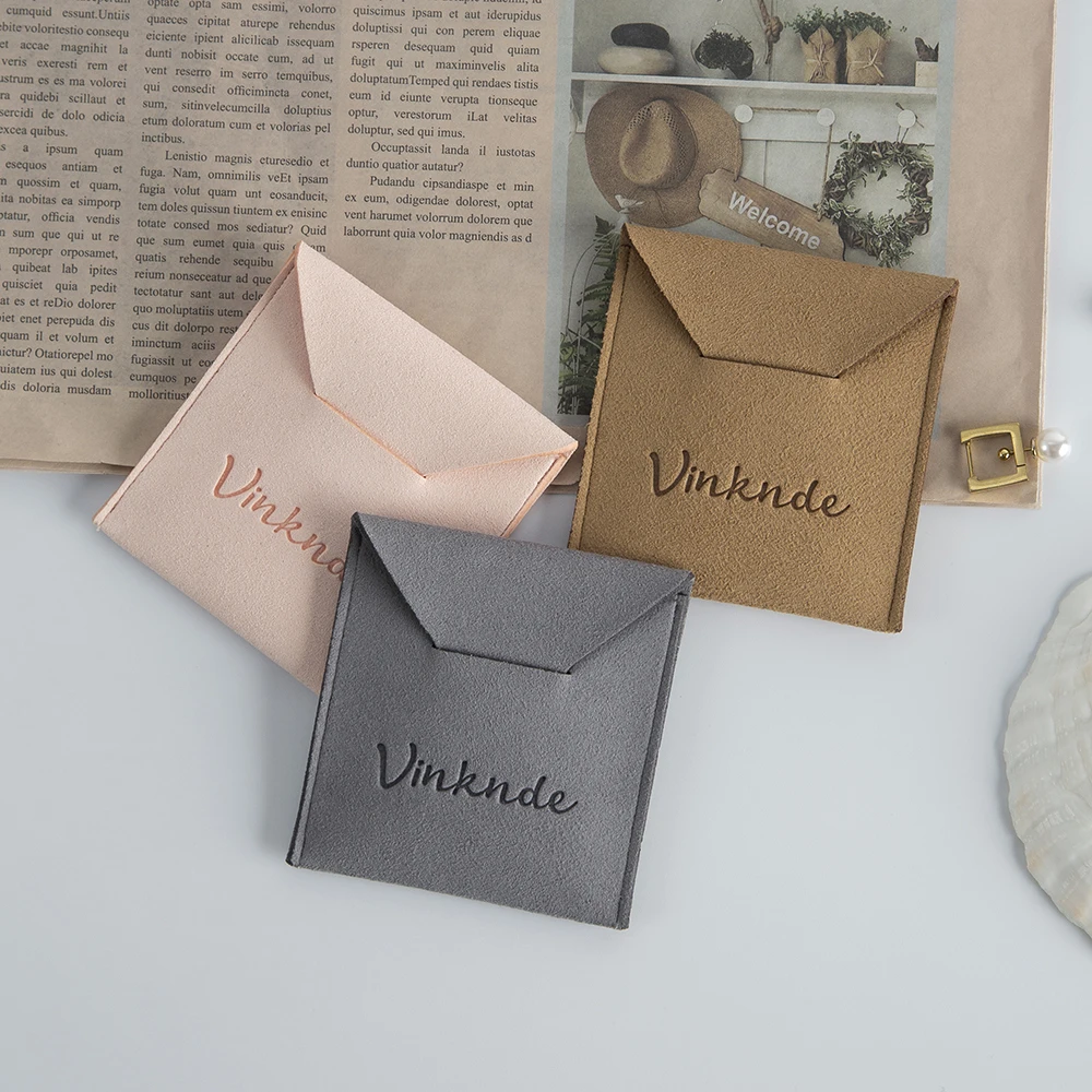 100-Pack Luxury Thick Microfiber Ring Necklace Earrings Gift Packaging Jewelry Pouch Deboss Custom Logo Suede Flap Envelope Bag