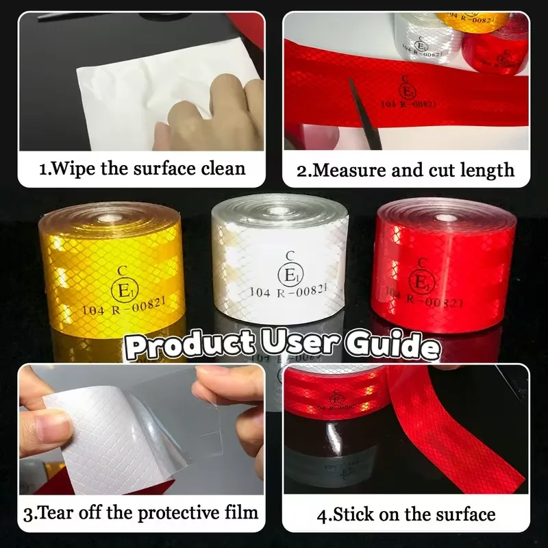 104R Car Reflective Tape Waterproof Retro Reflective Conspicuity Self Adhesive Road Safety Warning Sticker Reflectors For Truck
