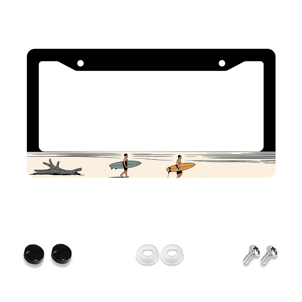 

1 шт. черная рамка номерного знака с 2 отверстиями и рисунком для серфинга, алюминиевый материал, 6x12 дюймов, включает набор винтов, новинка в стиле ретро Ca