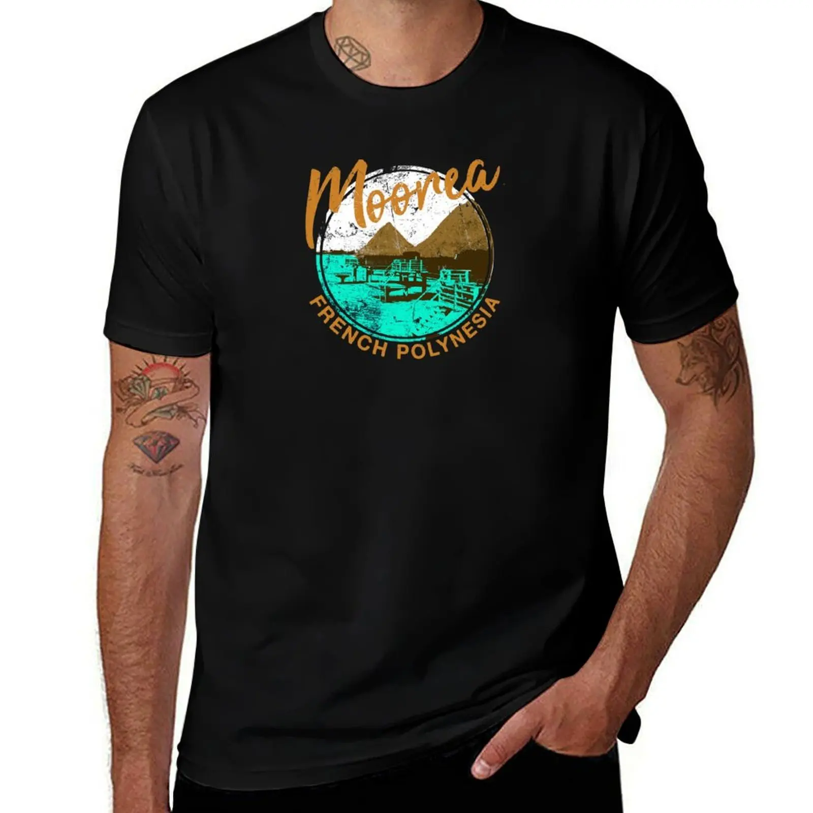 Moorea Over Water Bungalow French Polynesia Retro Travel T-Shirt Street Art Print Tee Shirt T-Shirt