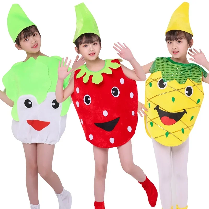 Bambini Cool costumi da sole per frutta e verdura con cappello in estate ragazzi ragazze festa di compleanno vestito