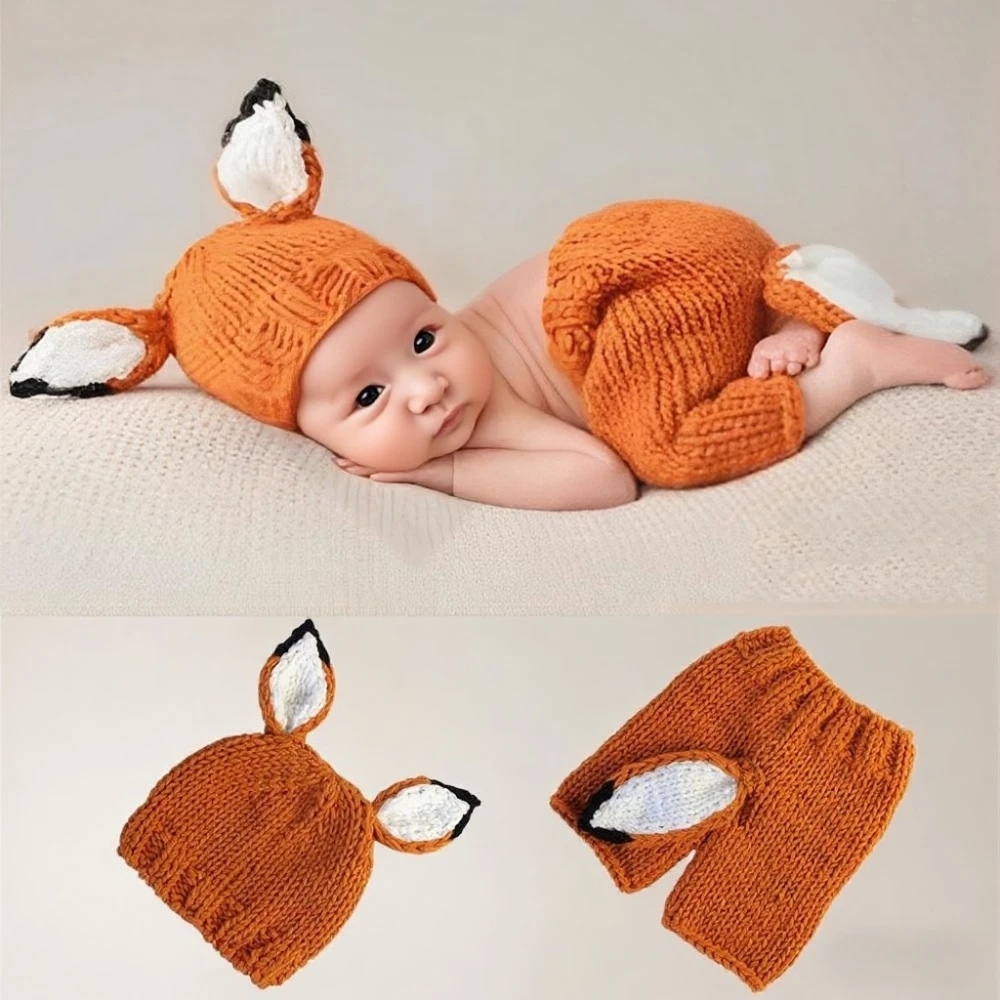 

2 шт./компл., детские костюмы, наряды для фотосъемки новорожденных, мягкая вязаная шапка с рисунком лисы и штаны, набор для моделирования студийных фотографий, реквизит