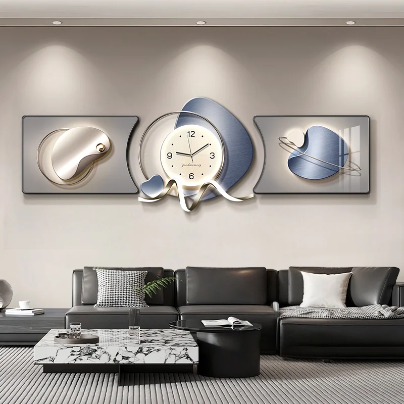 Time Comes To Run Living Room Clock Abstract Mural Lamp Simple TV Sofa Background Wall Decoration Hanging Painting Wall Lamp