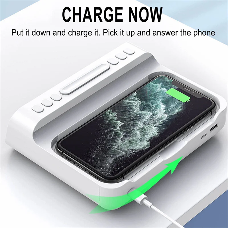 3-in-1 Wireless Charger Alarm Clock Time LED Light Thermometer Earphone Phone Charger 15W Fast Charging Dock Station For Phone