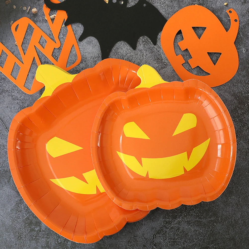 

20 Pcs Halloween Divided Plates Pumpkin Smiling Dinner Banquet Party Decorations