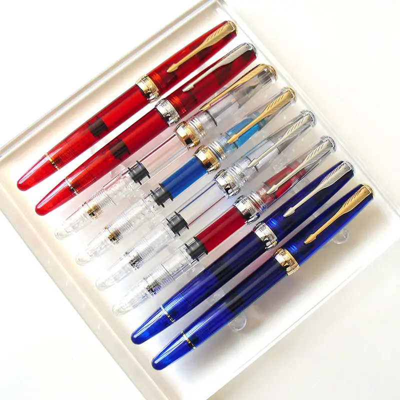 

Wingsung 618 Fountain Pen Piston Clear Fountain Pen 12k Gold F 0.5MM Nib,Business Office School Supplies Calligraphy Pen Gift