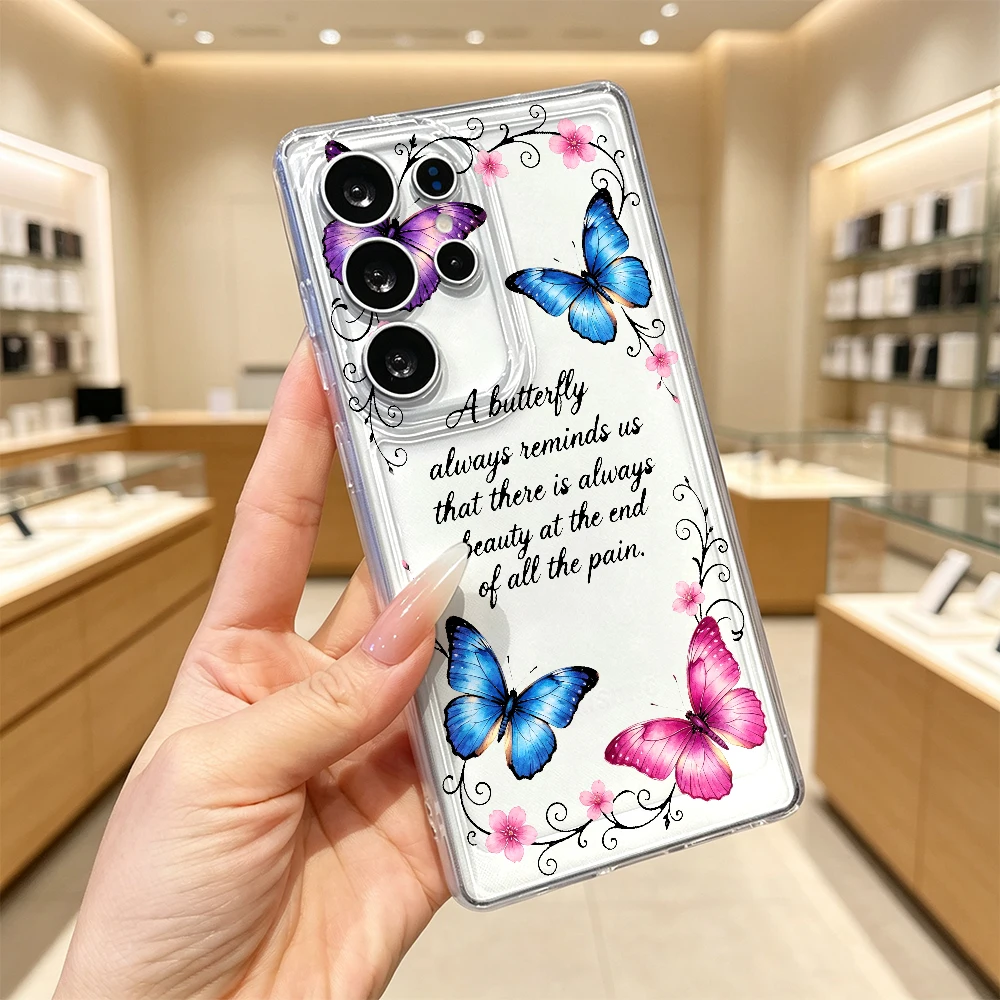 Butterfly Quote Beauty Transparent Soft TPU Case For Samsung Galaxy S26 S25 S24 Ultra FE A17 A16 A257 A35 A54 A55 A57 Cover
