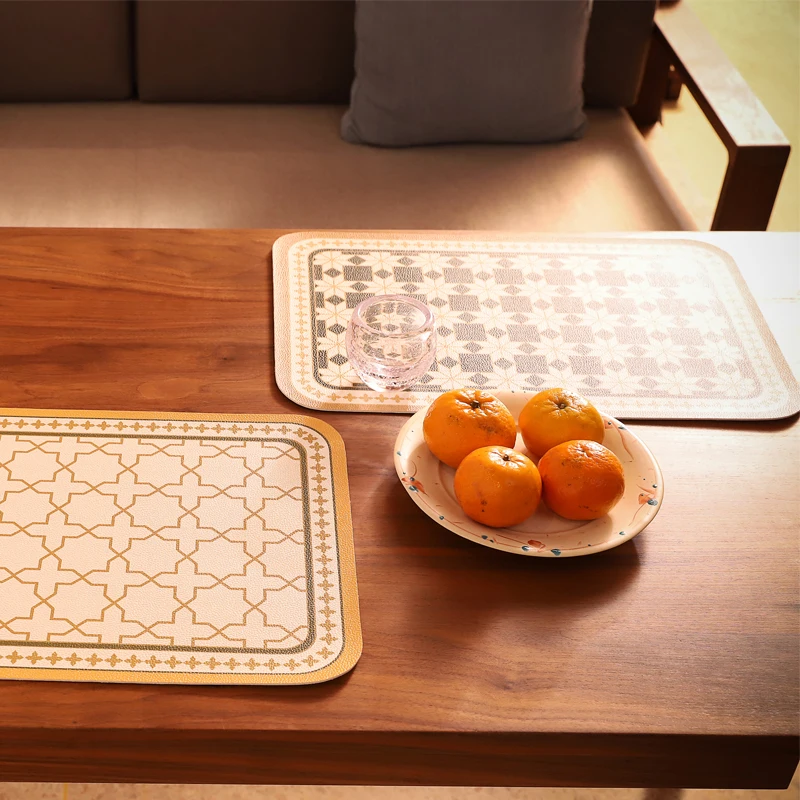 2 PCS Leather Placemat PVC Waterproof And Oil Proof Classical Style Printing Size 40CM*30CM Square Dining Table Mat