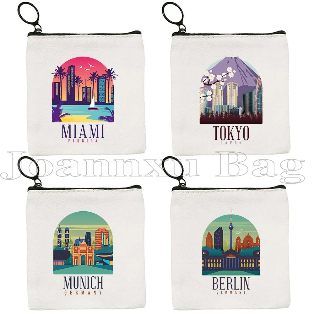 Munich Berlin Brasilia Rio De Janeiro Mexico Tokyo Washington Split Zagreb Santiago Miami Landmark Key Coin Purse Bag Wallet