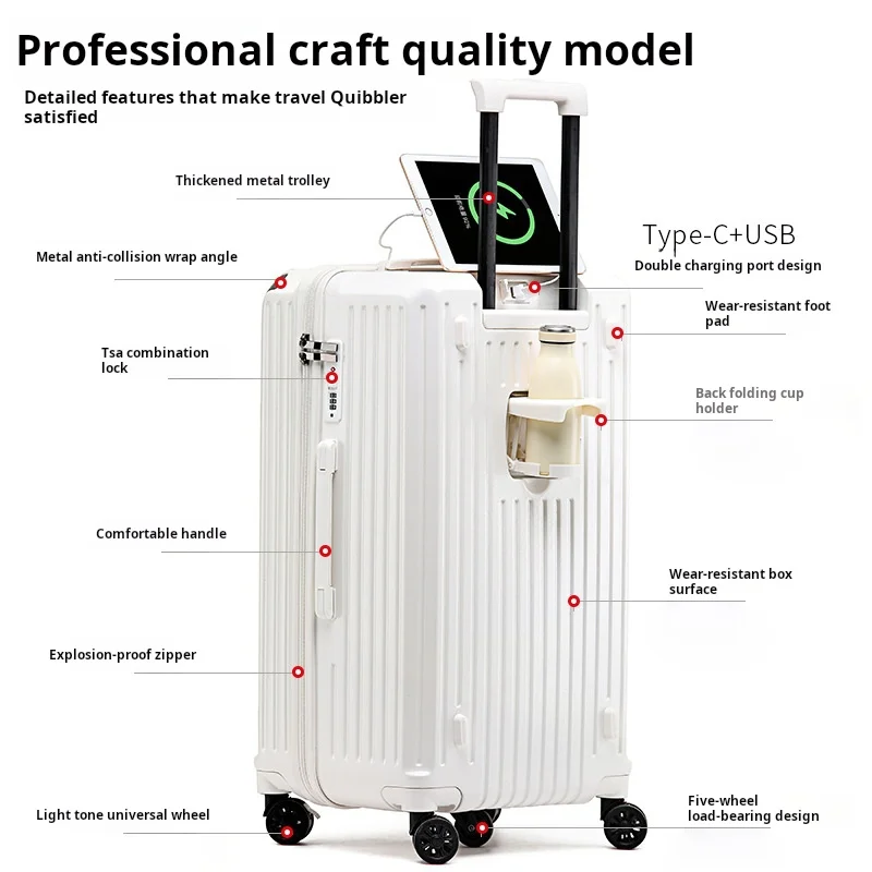 Luggage.multi-function Usb Charging Suitcase.28-inch Large Size Luggage. Damping Brake Universal Wheel Neutral Password Suitcase