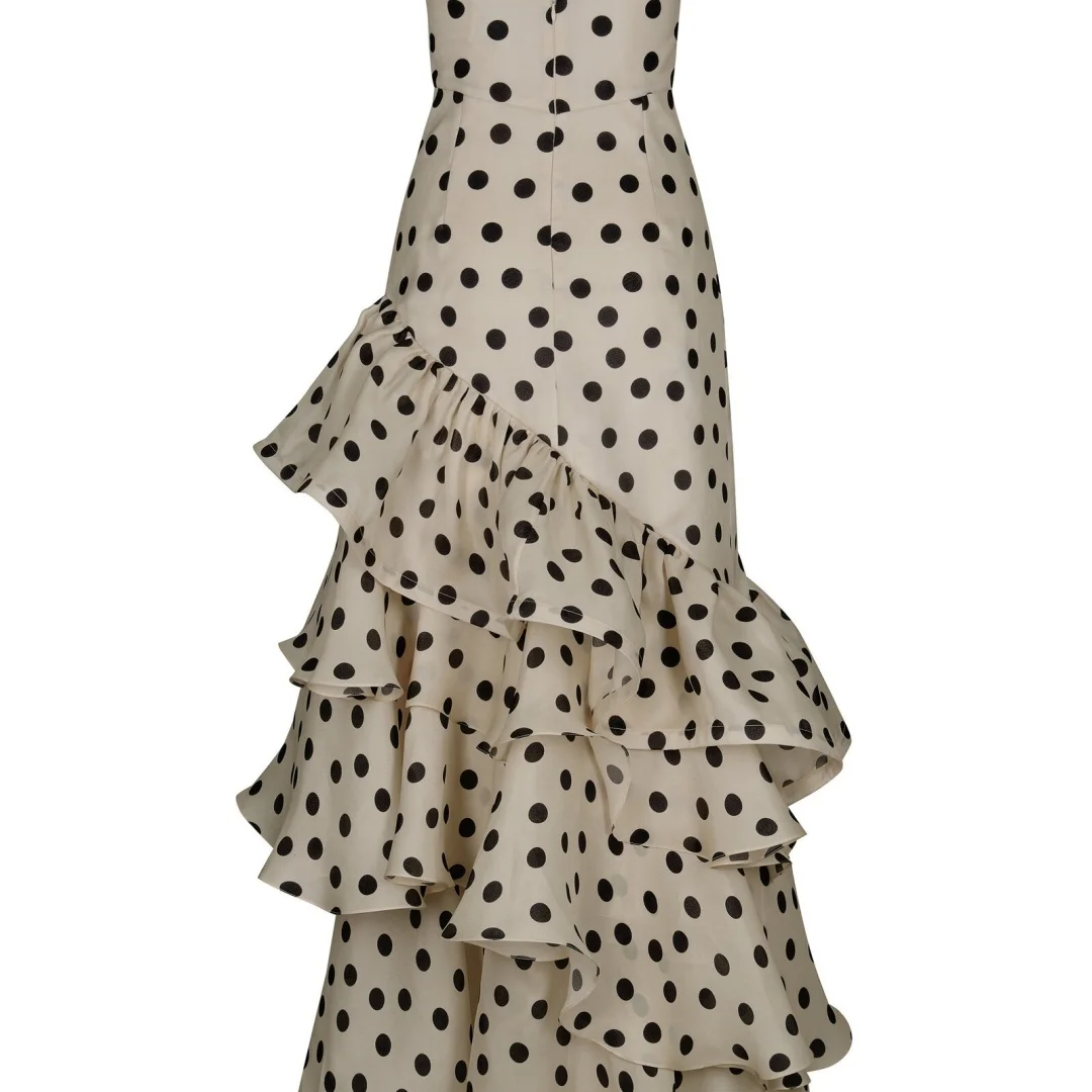 Beshinel Customized Polka Dot Strapless Multi Layered Ruffles Evening Dresses 2026 Vintage Elegant Spaghetti Strap Prom Dresses