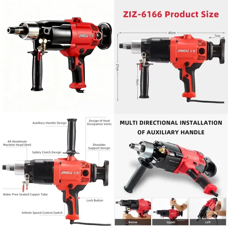 4300W Electric Diamond Core Drill Machine for Concrete Dry Wet Engineering Torque Drilling Tool Heavy-Duty Impact Drill