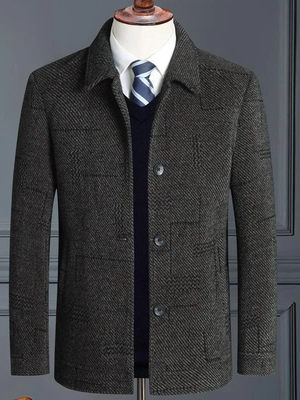 

Men's Woolen Jaet Casual Lapel Lightweight Iron-Free Spring Autumn Dad Clothes Comfortable Fit Long Sve Coat