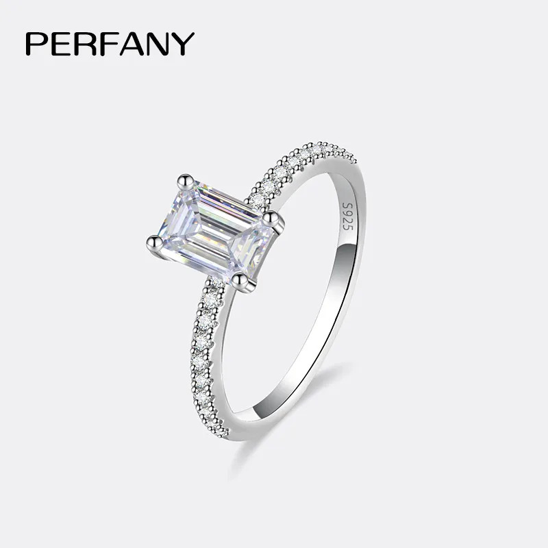 PERFANY 1/2CT Emerald/Radiant Cut Moissanite Ring for Women S925 Pure Silver GRA Laboratory Diamond Bridal Wedding Jewelry