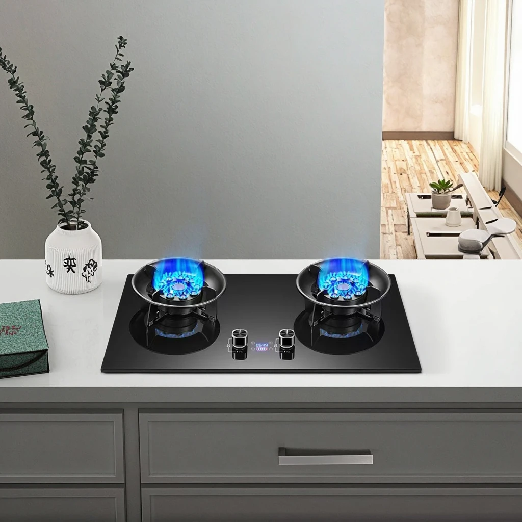 

Оптовая продажа 2-конфорочных встроенных настольных газовых плит для домашней кухни со стеклянной панелью