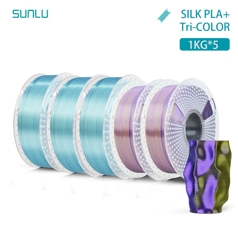 SUNLU 5KG Zijde PLA Plus Drievoudige Kleuren Filament 1KG 1.75mm Pla + Rabinbow Drievoudige Kleuren Netjes Wond 3D Filament voor 3D Printer