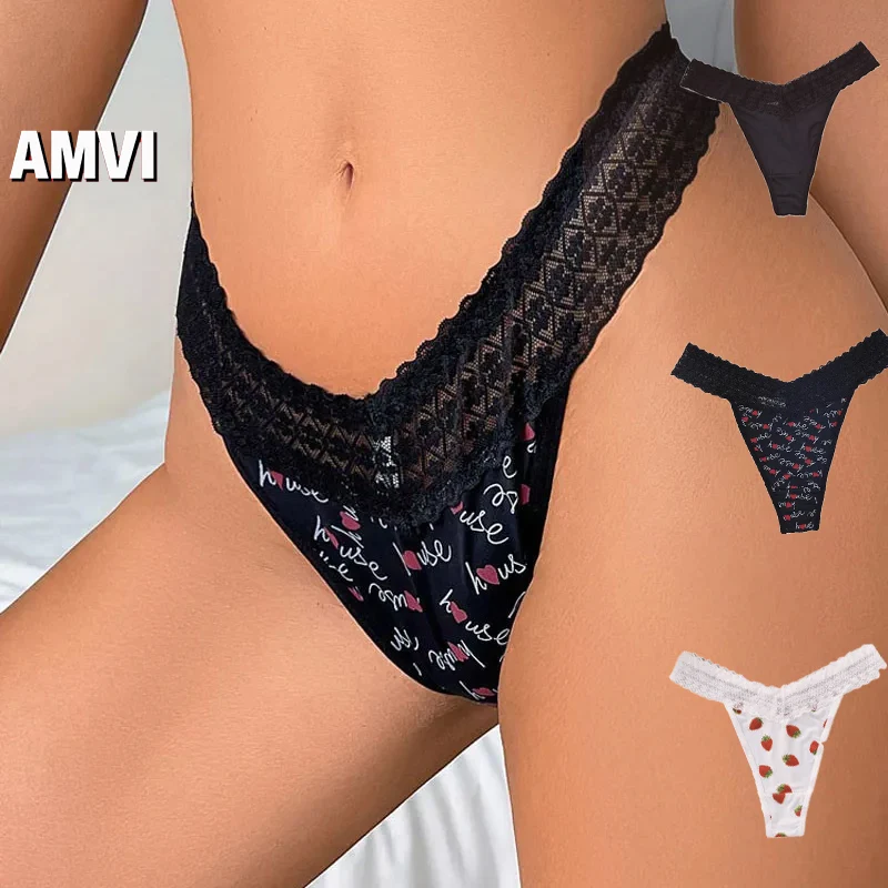 Women's Sexy Lace Low Waist Embroidered Translucent Panties Girl's Close Fitting Breathable Underwear Women's Seamless T-thong