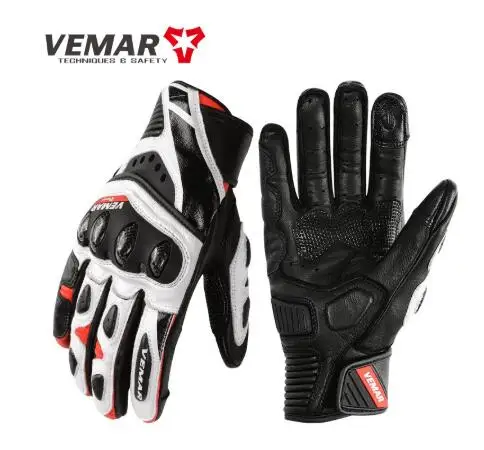 Vemar Motorcycle Gloves Leather Guantes Moto Off Road Enduro Accessories Motorbike Glove Motorcyclist Men Black Luvas Gift